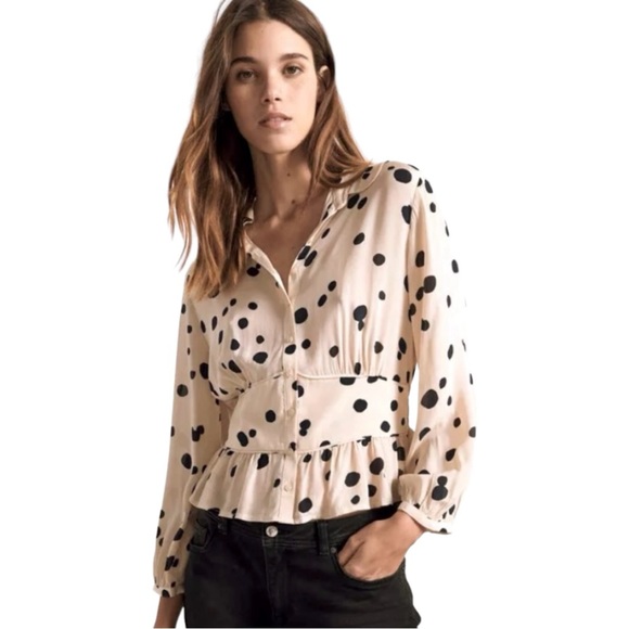 ba&sh Denzel Polka Dot Print Top Blouse Top Ecru Black Sz 6 NWOT - Picture 12 of 12